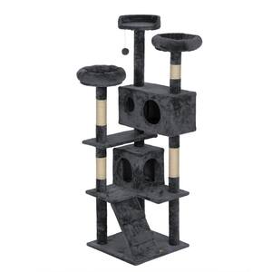 67 in. Grey with Paw Print Cat Tree Tower Kitten Condo House
