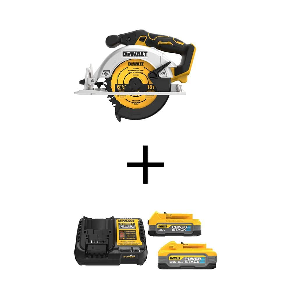 20V MAX Lithium-Ion Cordless Brushless 6-1/2 in. Sidewinder Style Circular Saw with 5Ah and 1.7Ah Batteries and Charger -  DEWALT, DCS565BWP315-2C