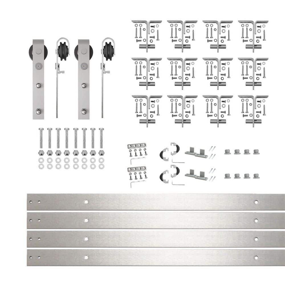 16 ft./192 in. Brushed Nickel Ceiling Mount Double Track Bypass Sliding Barn Door Track and Hardware Kit for Double Door price history on PriceWatchPro