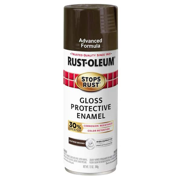 Rust Oleum Stops Rust 12 Oz Advanced Protective Enamel Gloss Leather Brown Spray Paint 6 Pack 338926 The Home Depot