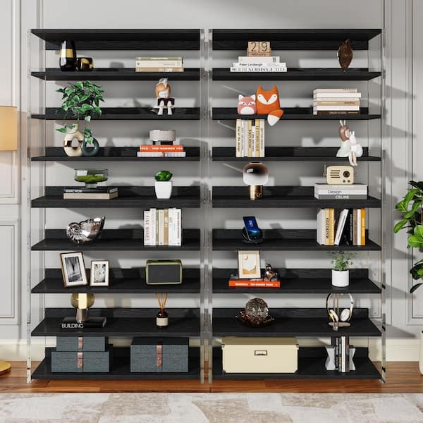BYBLIGHT Eulas 63 in. Tall Black Transparent Engineered Wood 8-Shelf Modern Etagere Bookcase, Acrylic Bookshelf Display Storage