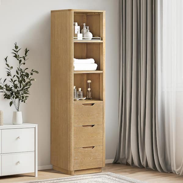 Harbin 19.7 in. W x 15.7 in. D x 72 in. H Washed Ash Grey Freestanding Linen Cabinet