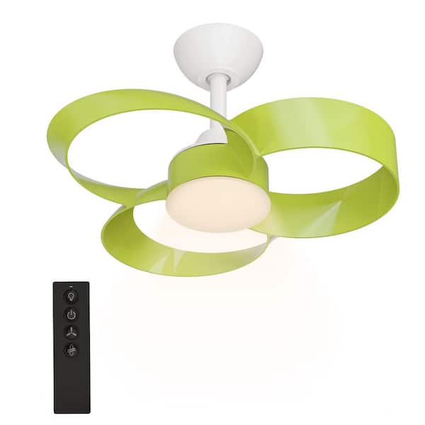 Windora 22 in. Indoor White Ceiling Fan with Green Blade Dimmable Integrated LED Light and Remote Control