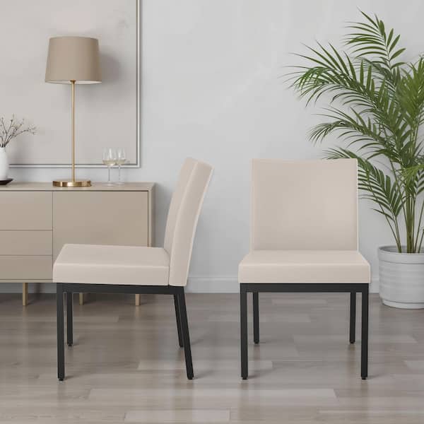 Perry Cream Faux Leather / Black Metal Upholstered Dining Chair (Set of 2)