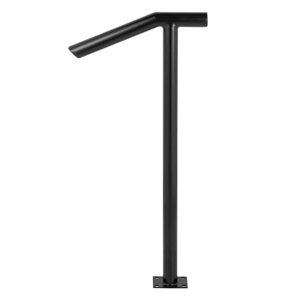 38 in. x 18 in. Single Post Handrail Fits 1 or 2 Steps Wrought Iron Outdoor Stair Railing 441 lbs. Capacity Black