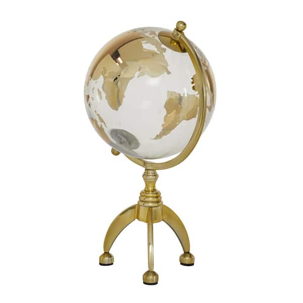 Litton Lane 15 in. Gold Aluminum Decorative Globe with Tripod Base