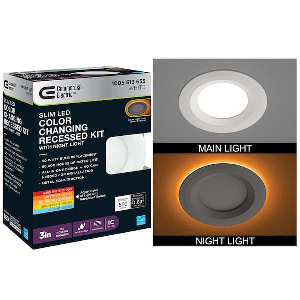 Commercial Electric 3 in. Canless Adjustable CCT Integrated LED Recessed Light Trim with Night Light 550 Lumens New Construction Remodel