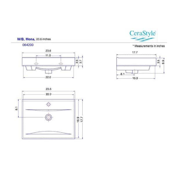 CeraStyle 067600-U/D By Nameek's Arte Drop In Bathroom Sink With Counter  Space, White Ceramic, Rectangular - TheBathOutlet