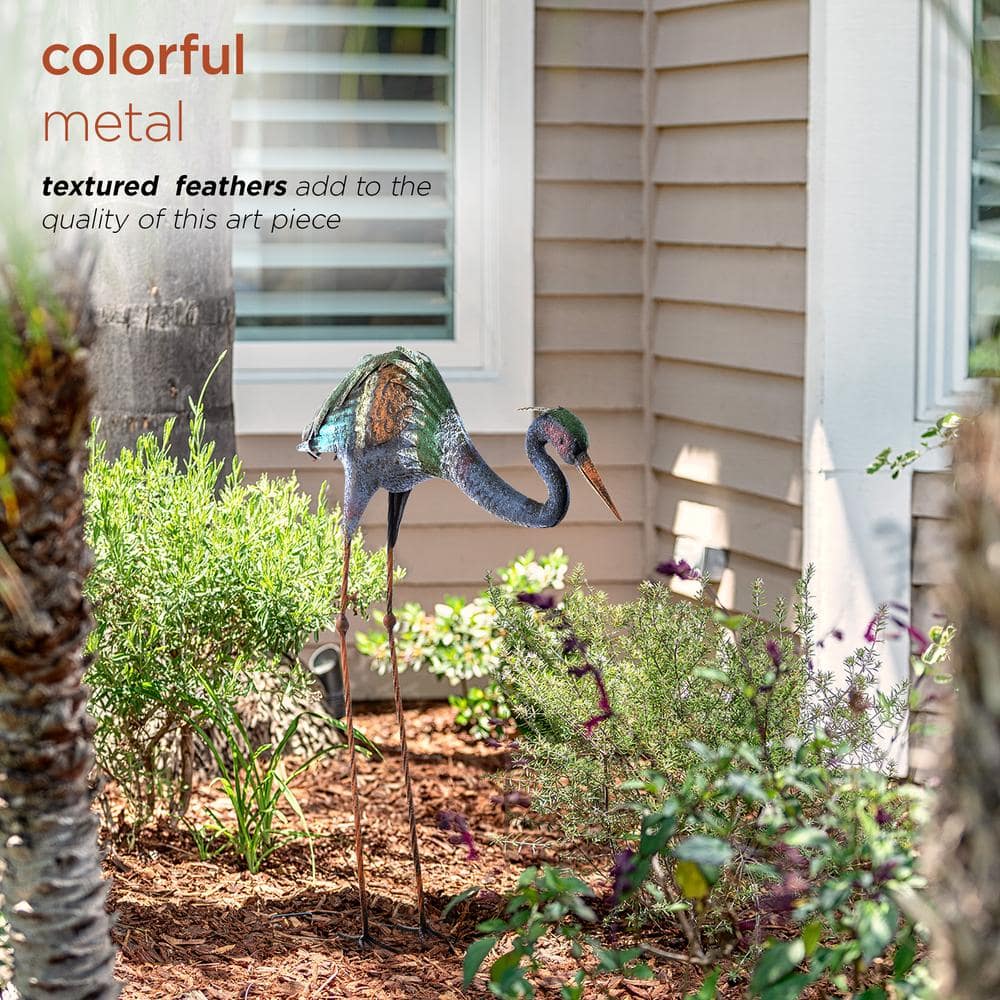 30" Multicolor Rustic Metal Crane Garden Statue