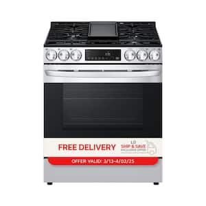 30 in. 5.8 cu. ft. Slide in Smart Gas Range with 5 Burners in PrintProof Stainless Steel