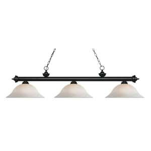 Riviera 3-Light Matte Black With White Mottle Glass Shade Billiard Light With No Bulbs Included