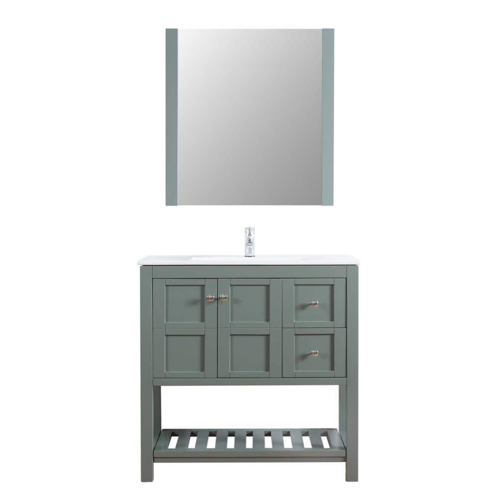 Manhattan 36 in. W x 18 in. D Vanity in Grey with Ceramic Top in White and 
