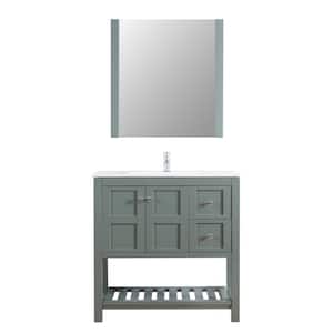 Manhattan 36 in. W x 18 in. D Vanity in Grey with Ceramic Top in White and Mirror