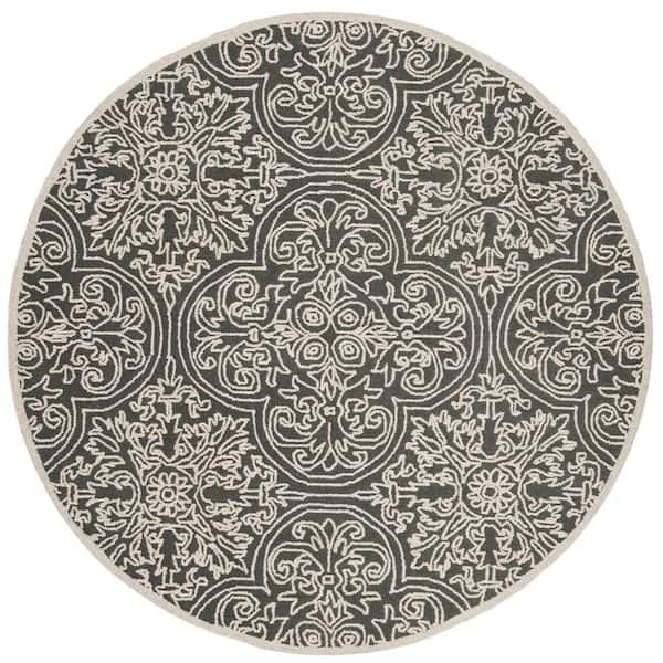 SAFAVIEH Trace Dark Gray/Light Gray 4 ft. x 4 ft. Geometric Floral Medallion Round Area Rug