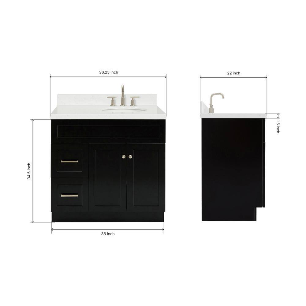 Hamlet 36" Black Wood Single Basin Vanity with Quartz Top