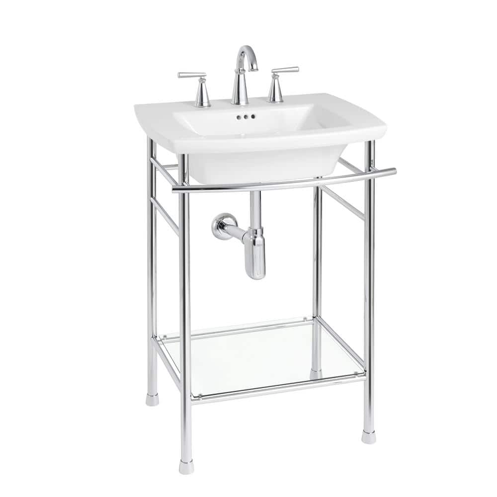Edgemere Chrome Metal Console Table Legs with Glass Shelf