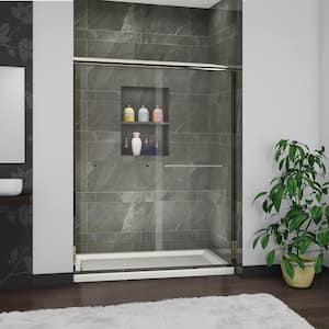 54 in. W x 72 in. H Sliding Semi-Frameless Shower Door in Chrome Finish with Clear Glass