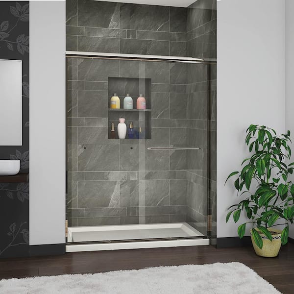 FORCLOVER 54 in. W x 72 in. H Sliding Semi-Frameless Shower Door in Chrome Finish with Clear Glass