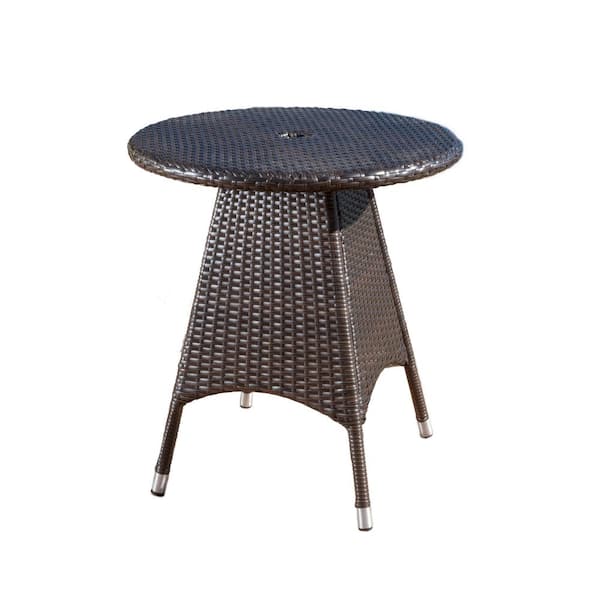 Octavia Multi Brown Round Faux Rattan Outdoor Patio Bistro Table