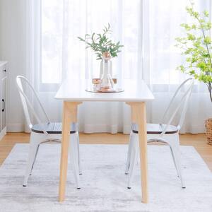 White Tolix Style Metal Dining Chair Wood Seat Stackable Bistro Cafe (Set of 4)