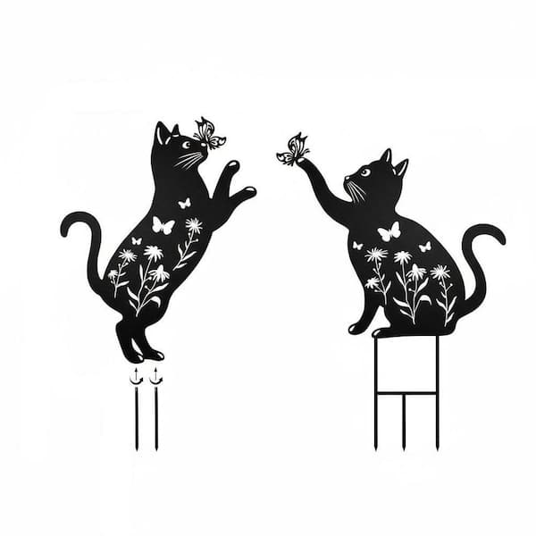 2-Pack 13 in. Black Cat Metal Garden Stakes - Outdoor Yard Art for Cat Lovers