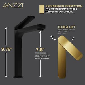 Single-Handle Single-Hole Bathroom Vessel Sink Faucet with Pop-Up Drain in Matte Black and Brushed Gold