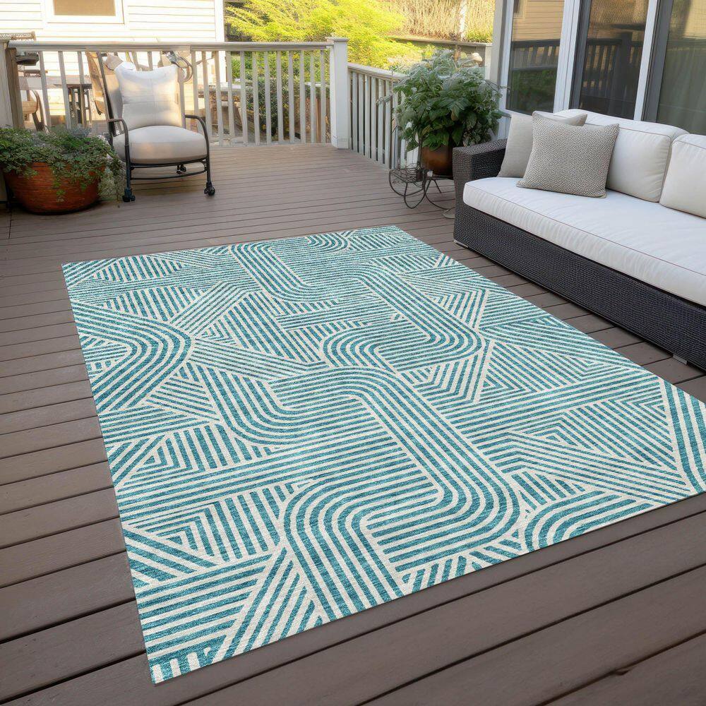 Teal Blue Flat Woven Synthetic Indoor/Outdoor Rug 5' x 7'