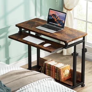 31.5 in. Rectangular Brown Engineered Wood Standing Desk With Height Adjustable Laptop Table and Keyboard Tray