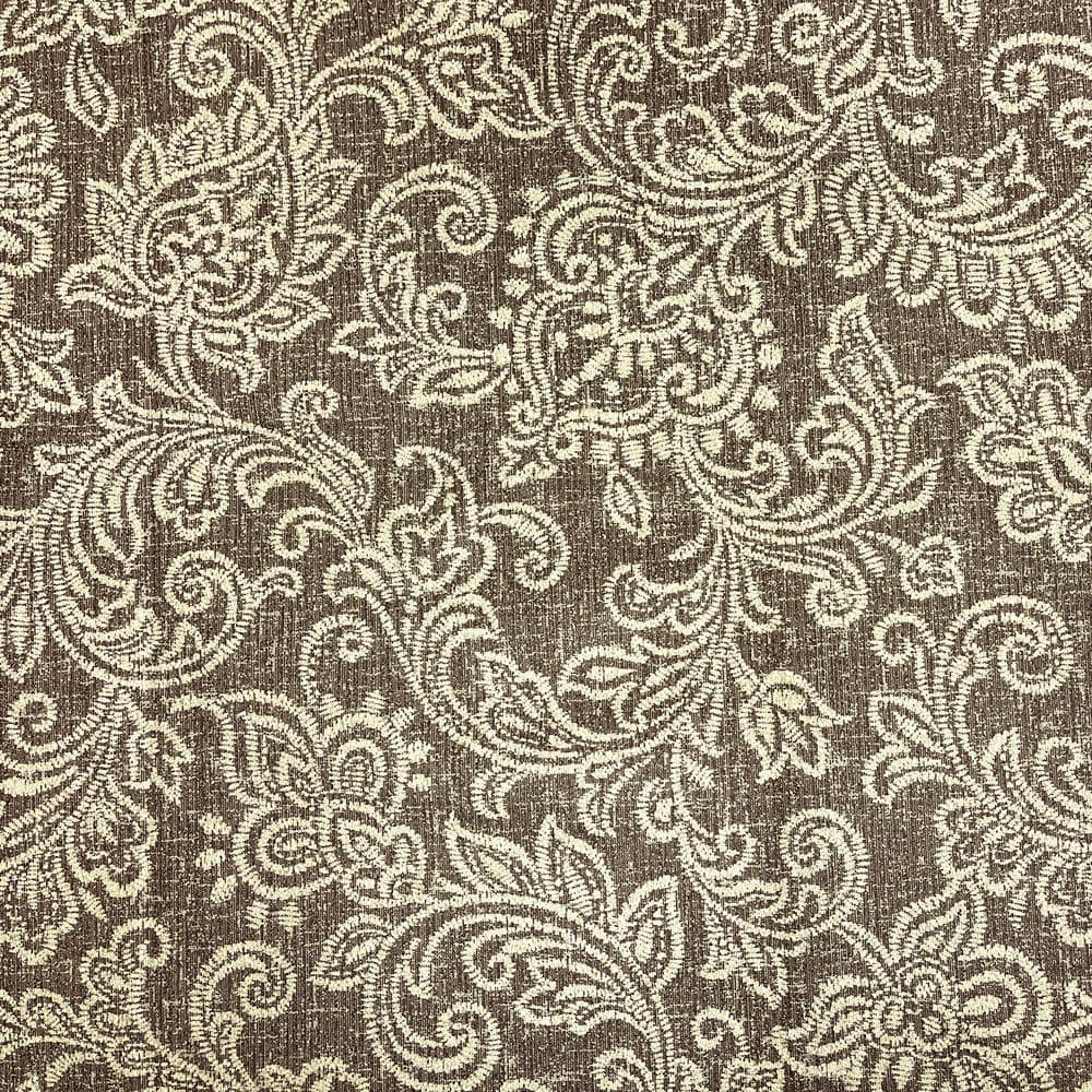 Brown Jacobean Print Upholstered Storage Ottoman with Hinged Lid