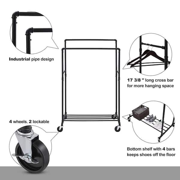 Unbranded - Black Metal Garment Clothes Rack Double Rods 39 in. W x 63 in. H