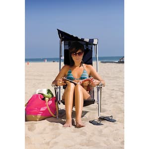 Navy Blue Stripe Beach Patio Folding Chair