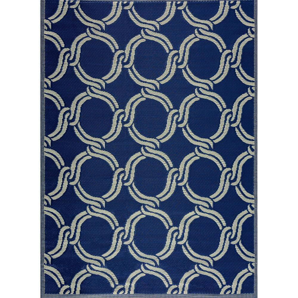 Mykonos Navy Creme 4 ft. x 6 ft. Reversible Recycled Plastic Indoor ...