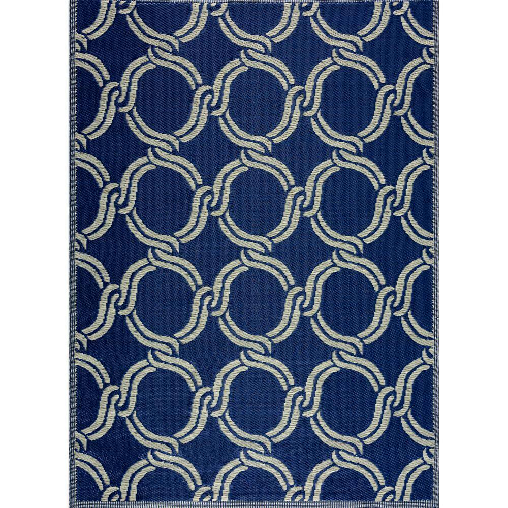 Mykonos Navy Creme 5 ft. x 7 ft. Reversible Recycled Plastic Indoor ...