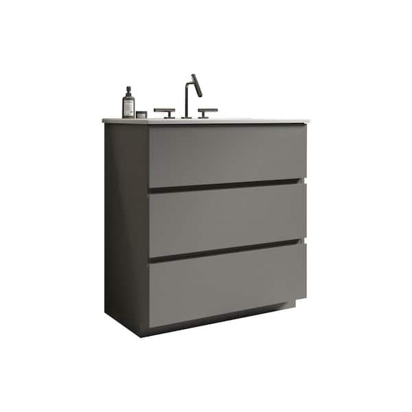30 in. W Single Sink Freestanding Grey Bath Vanity with White Ceramic Top and 3 Drawers
