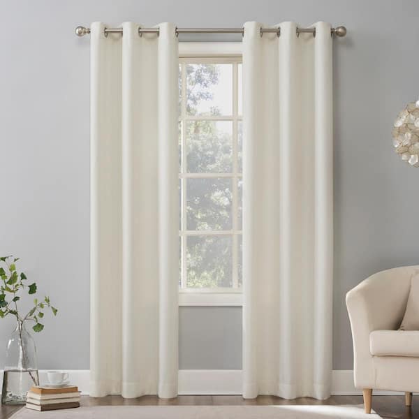 Sun Zero Valerie Heathered Texture Ivory Polyester 40 in. W x 84 in. L Grommet Light Filtering Curtain (Single Panel)