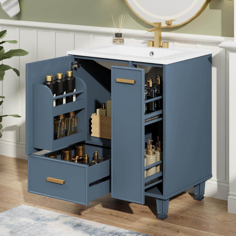 "24"" Grey-Blue Vanity Sink,Soft Close Door,Deep Drawer & 2-Tier Pull Basket" price history on PriceWatchPro