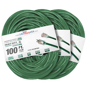 100 ft. 16-Gauge/3-Conductors SJTW Indoor/Outdoor Extension Cord with Lighted End Green (3-Pack)