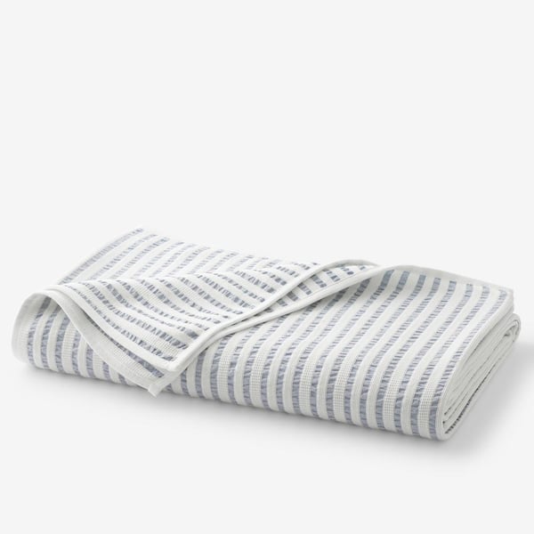 The Company Store Ruched Stripe Dusty Blue Cotton King Blanket
