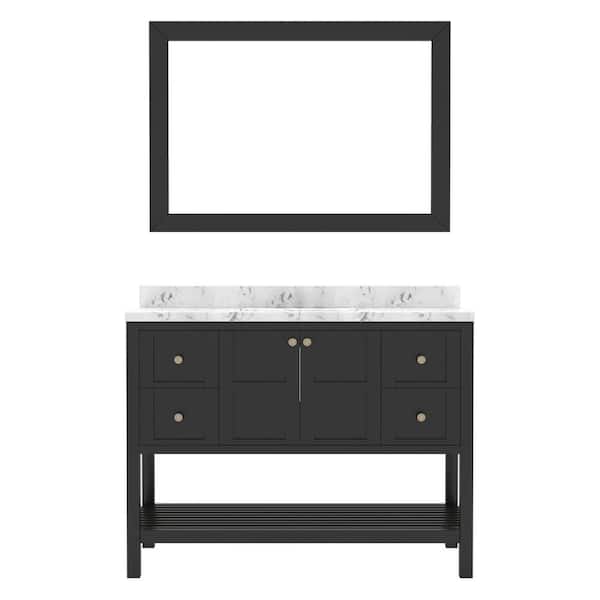 Virtu USA Winterfell 48 in. W x 22 in. D x 37 in. H Single Sink Bath Vanity in Espresso with Quartz Top and Mirror