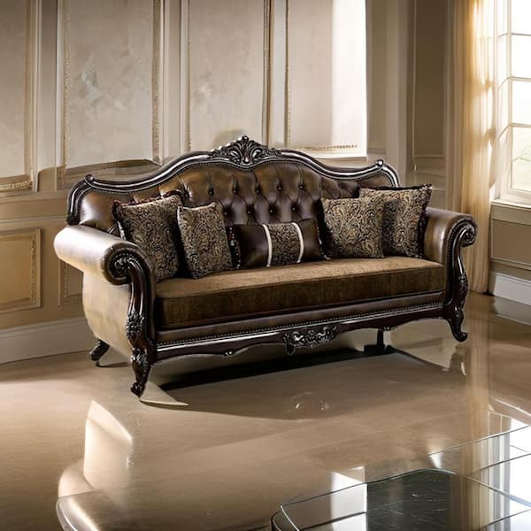 Benjara Sena 90 in. Round Arm Fabric Rectangle Sofa in. Cherry