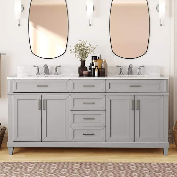 Home Decorators Collection Talmore 72 in W x 22 in D x 35 in H Double Sink Bath Vanity in Sky Grey With White Engineered Marble Top