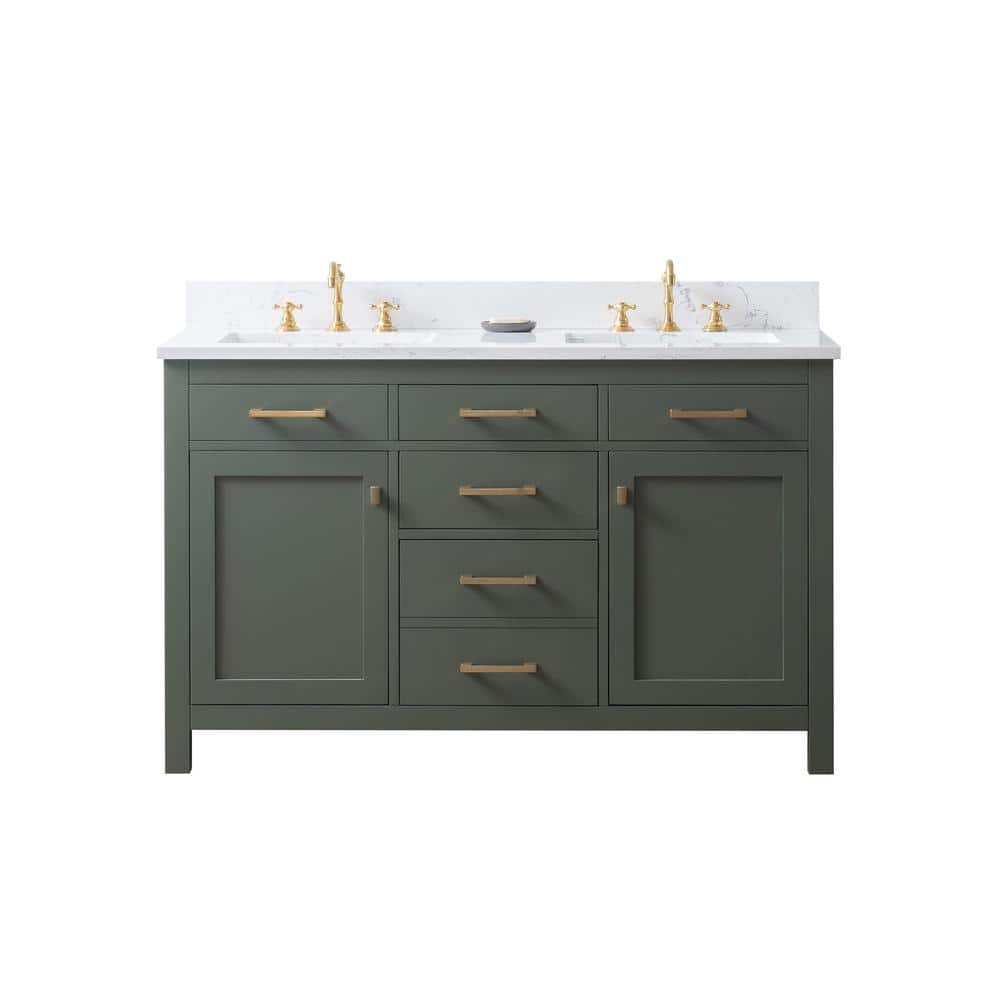 Vintage Green Double Vanity with Carrara White Top and Gold Hardware