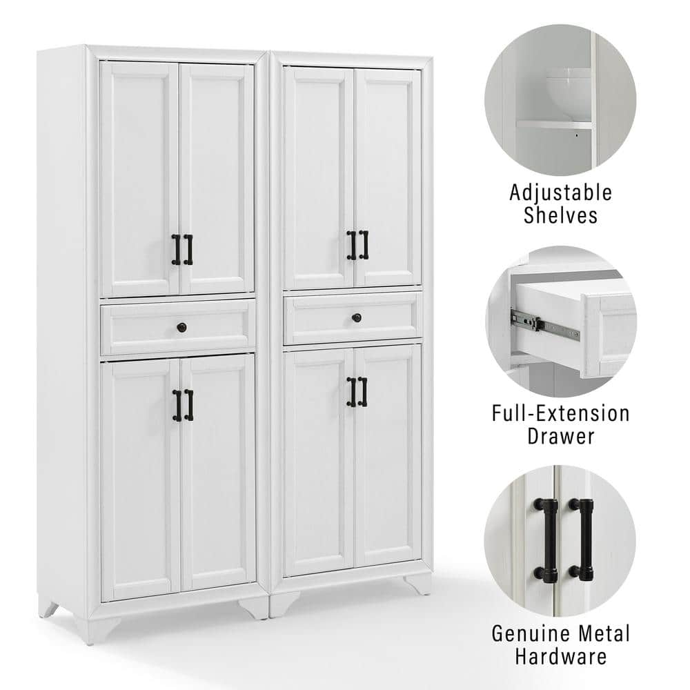 Distressed White 2-Piece Pantry Set with Metal Hardware