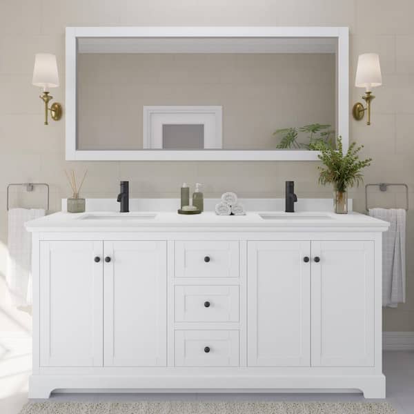 Avery 72 in. W x 22 in. D x 35 in. H Double Bath Vanity in White with White Quartz Top