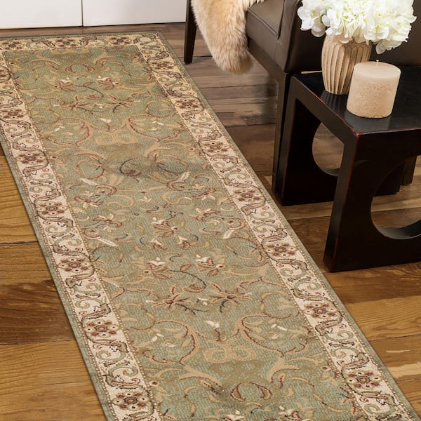 Heritage Green 2 ft. x 3 ft. Floral Scroll Polypropylene Area Rug