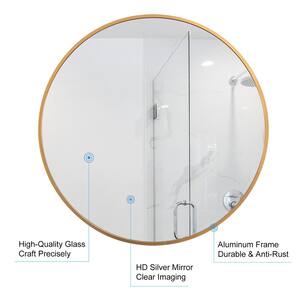 19.7 in. W x 19.7 in. H Aluminum Frame Gold Large Round Mirror Wall Mirror Decor Vanity Circle Mirror Bathroom Mirrors