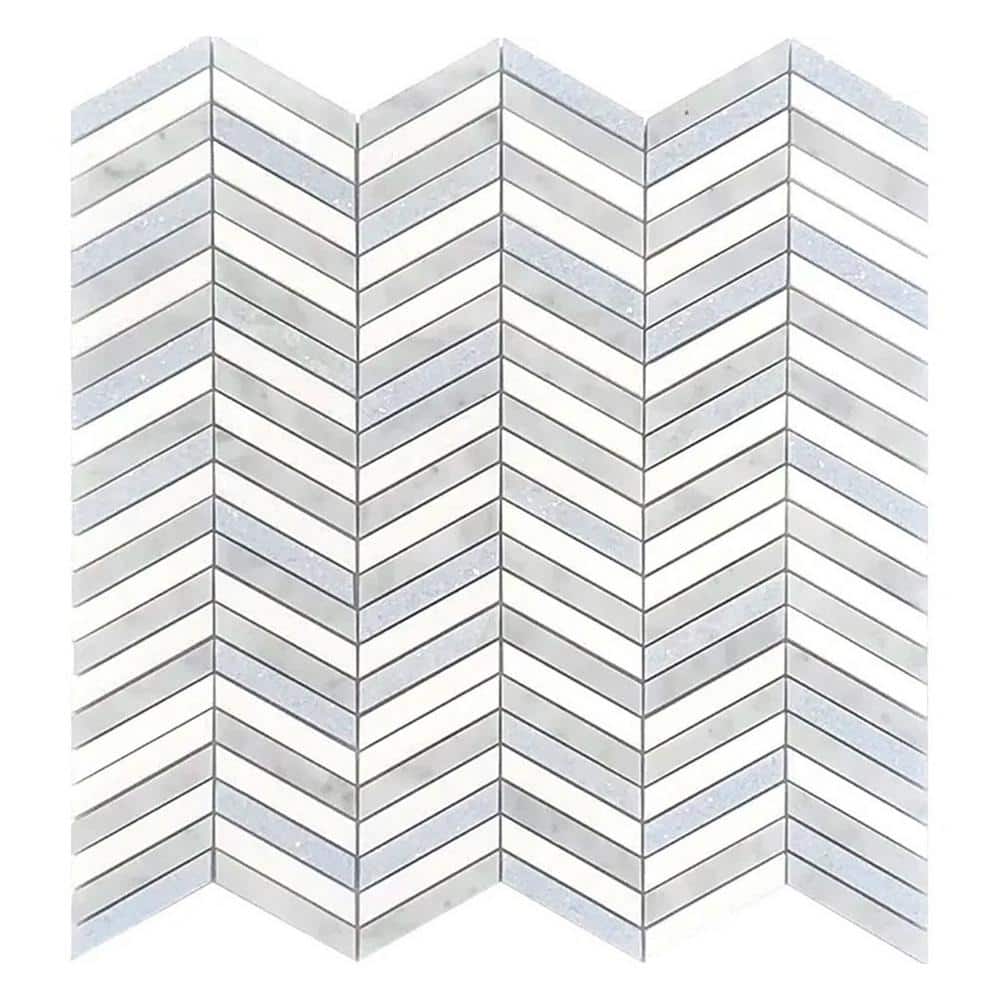 Nubes 4 in. x 5 in. Polished White, Gray, Blue Marble Mosaic Chevron Wall and Floor Tile Sample price history on PriceWatchPro