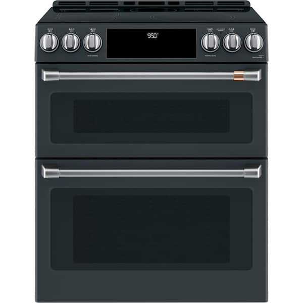 Cafe 30 in. 7.0 cu. ft. Smart Slide-In Double Oven Induction Range with Convection in Matte Black, Fingerprint Resistant