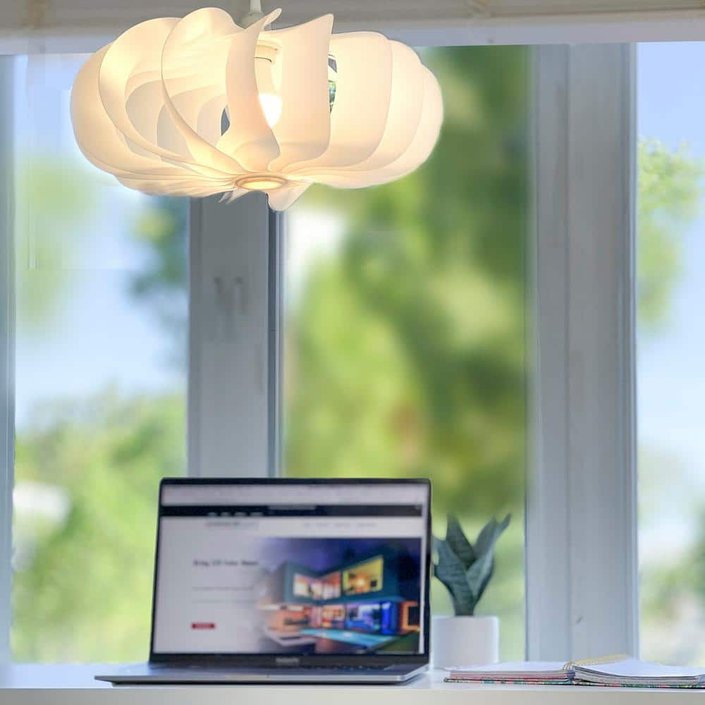 White Plastic LED Smart Pendant Light with Rope Accents