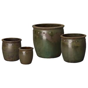11 in., 15 in., 18 in., 24 in. D Ceramic RND Pots S/4, Green Wash